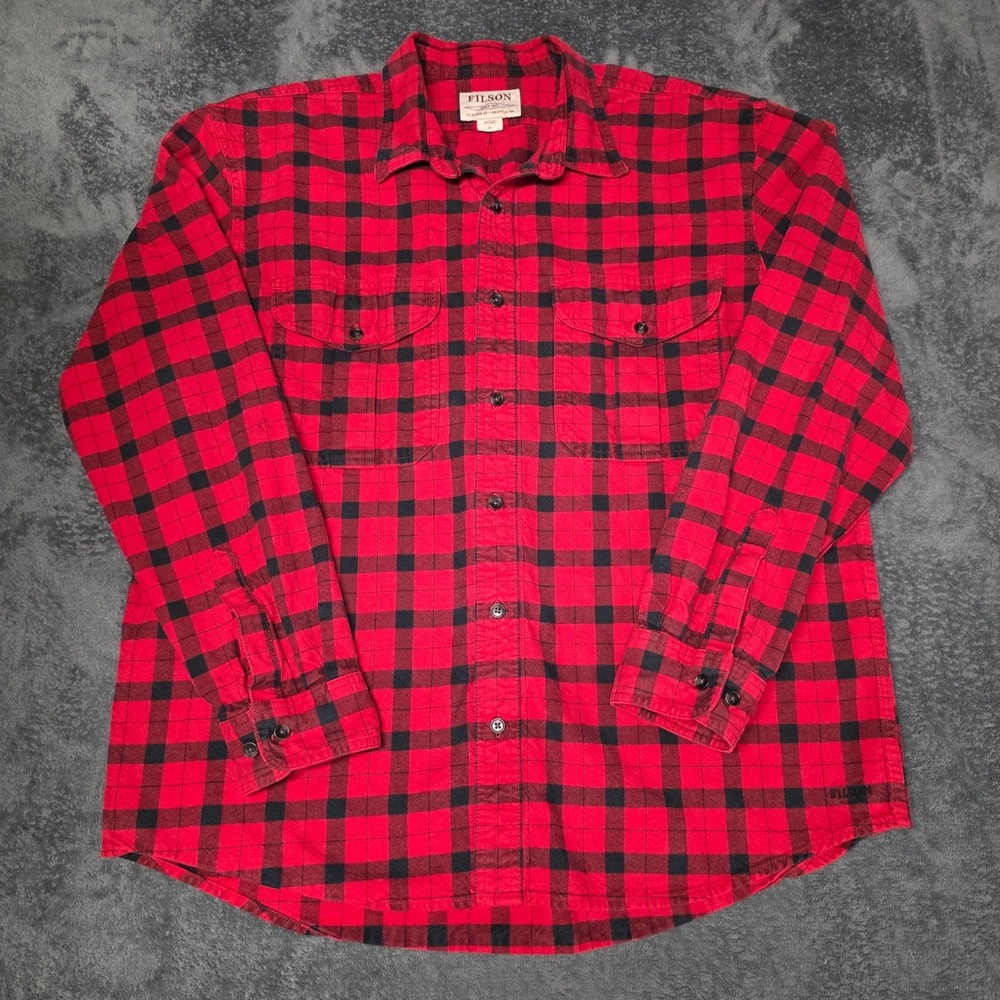 Filson Alaskan Guide Shirt Mens XL Red Black 100% Cotton Flannel